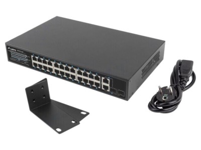 Switch Ethernet LANBERG 26 porturi RJ45 Gigabit PoE 1U rack negru foto