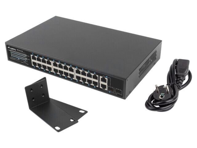 Switch Ethernet LANBERG 26 porturi RJ45 Gigabit PoE 1U rack negru