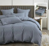 Lenjerie de pat 6 piese antracit cu cearceaf elastic Natur Uni Baroque