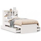 Cumpara ieftin Pat cu biblioteca fara saltea, alb, 75x190 cm, lemn masiv pin