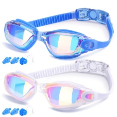 Ochelari inot COOLOO, pachet 2 bucati, anti-aburire, protectie UV, lentile HD, curea reglabila, albastru/alb