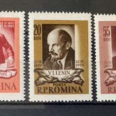 ROMANIA 1955 LP 383 - 85 DE ANI DE LA NASTEREA LUI LENIN, serie MNH