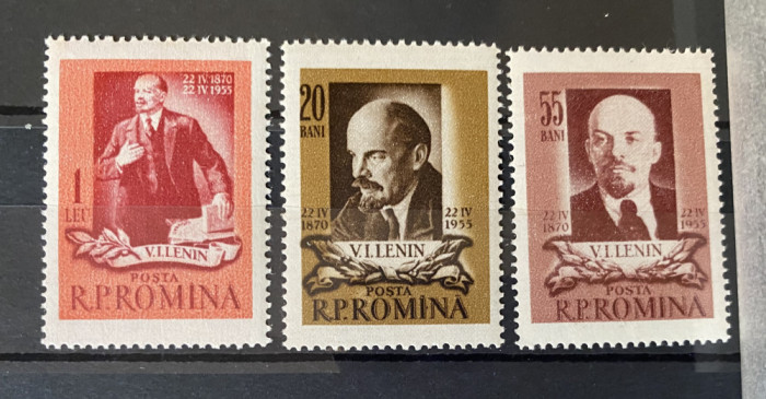 ROMANIA 1955 LP 383 - 85 DE ANI DE LA NASTEREA LUI LENIN, serie MNH