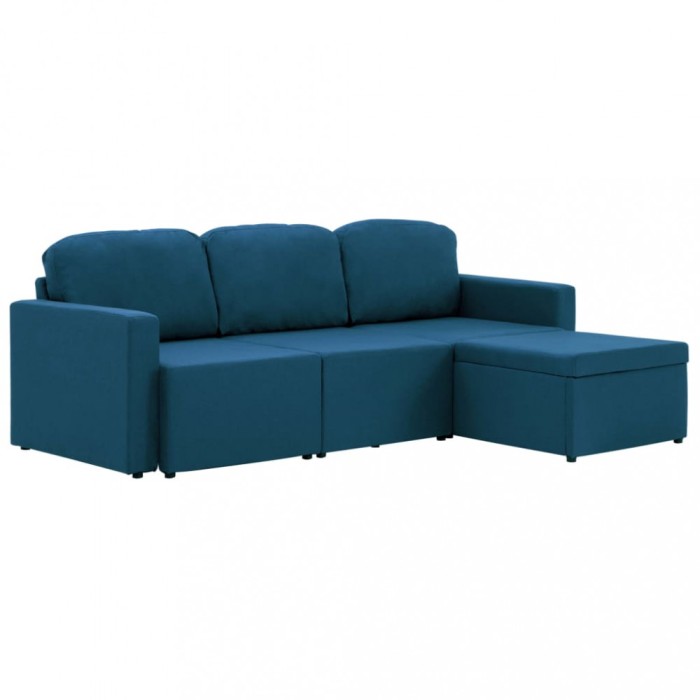 Canapea extensibila modulara cu 3 locuri, albastru, textil