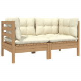 Canapea de gradina cu 2 locuri, cu perne crem, lemn masiv pin GartenMobel Dekor, vidaXL