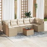 Set Sofa Grădină 8 pcs Bej, alb 55 x 55 x 37 cm Ratan, lemn