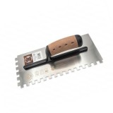 Gletiera inox, intarita, cu zimti 8x8, Premium Silver, 45.7x13 cm x 0.7 mm, maner piele Alcantara, Olejnik GartenVIP DiyLine