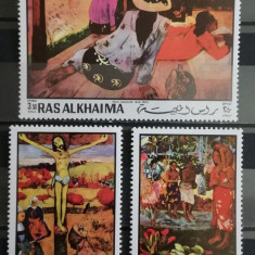 BC129, Ras al Khaima 1970, set colita+serie-picturi Gauguin