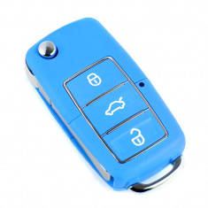 Carcasa cheie auto briceag cu 3 butoane, culoare Albastru, compatibila Volkswagen VW-177 AllCars foto