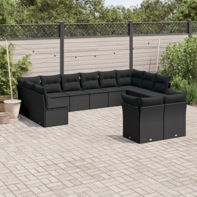 Gossi set canapele de gradina, 12 piese, cu perne, negru, poliratan foto
