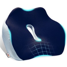 Perna Ortopedica pentru sezut Linomag&reg; pentru scaun de birou sau masina, Spuma cu memorie, Suport pentru coccis, Impotriva hemoroizilor, Albastru inch
