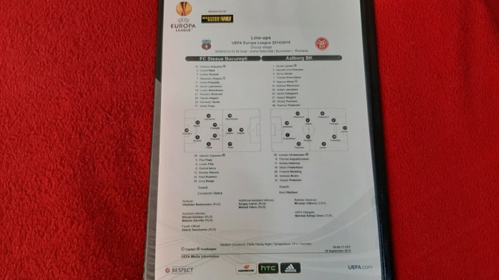 Foaie joc Steaua - Aalborg BK
