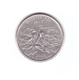 Moneda SUA 25 centi/quarter dollar 2002 P, Mississippi 1817, stare buna, curata