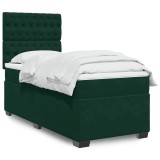 vidaXL Pat box spring cu saltea, verde &icirc;nchis, 90x200 cm, catifea 3290819