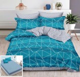 Cumpara ieftin Lenjerie Pat Bumbac Sincer Sx055 Albastru, 6 Piese, Cu Elastic, 180x200 cm