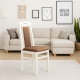 Cumpara ieftin Scaun de living si bucatarie, SB Tim, din lemn masiv fag, tapiterie stofa, lacuit, 120 kg, 96x43x40 cm, Alb Maro