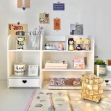 Cumpara ieftin Etajera pentru Birou copii, cu 6 Compartimente si un Sertar, PVC, 55x14x34cm, Alb