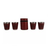 Set 4 Pahare Inox 50ml cu Husa Piele Visinie - Elegant, Camping, Picnic