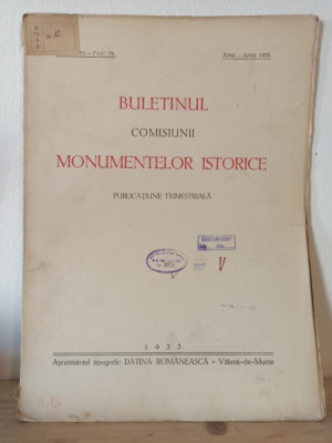 Buletinul Comisiunii Monumentelor Istorice Fasc. 76. April-Iunie 1933 foto