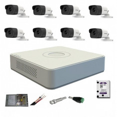 Sistem supraveghere video 8 camere exterior Turbo HD 5MP IR80m Hikvision cu toate accesoriile incluse, cadou HDD 2TB foto