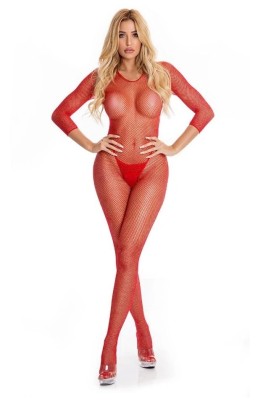 Bodystocking Risque Crotchless, Rosu, M/L foto