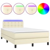 Cumpara ieftin Pat cu arcuri, saltea si LED, crem, 120x200 cm, piele ecologica