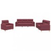 Set canapea cu perne, 3 piese, rosu vin, material textil