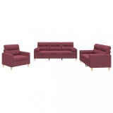 Cumpara ieftin Set canapea cu perne, 3 piese, rosu vin, material textil