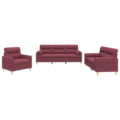 Set canapea cu perne, 3 piese, rosu vin, material textil foto
