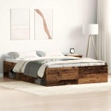Gossi cadru de pat fara saltea lemn vechi 135x190cm lemn prelucrat