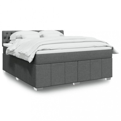 vidaXL Pat box spring cu saltea, gri &amp;icirc;nchis, 180x200 cm, textil 3289455 foto