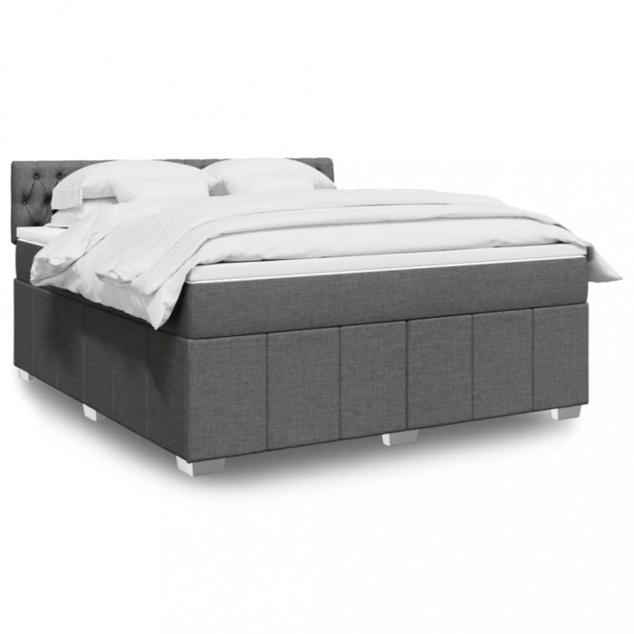 vidaXL Pat box spring cu saltea, gri &icirc;nchis, 180x200 cm, textil 3289455