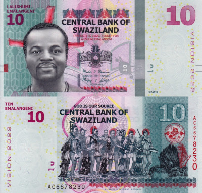 SWAZILAND 10 emalangeni 2015 COMEMORATIVA - VISION 2022 UNC!!! foto