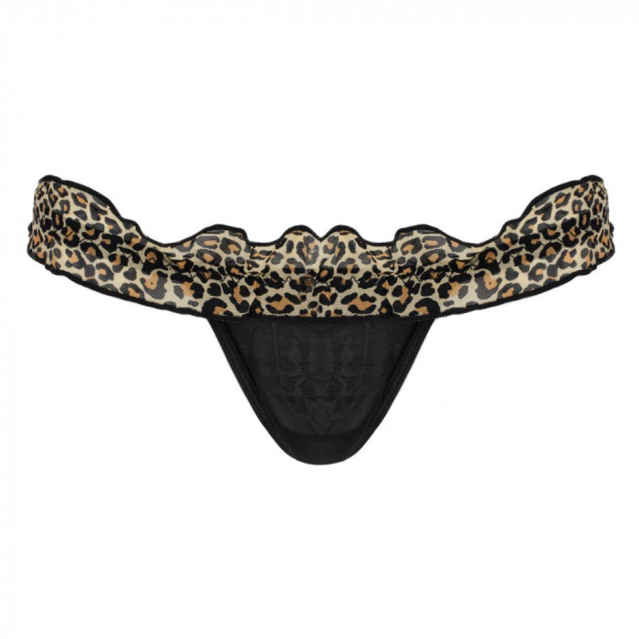 Chiloți String Plasă, Model Leopard, Negru, One Size, Femei