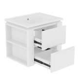 Dulap de baie suspendat cu iluminare LED cu senzor radar, două sertare și rafturi laterale, 61x46x50 cm, Alb