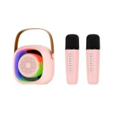 Sistem karaoke portabil cu boxa mini si 2 microfoane wireless PAPLIX -5 tipuri de lumini RGB, 4 Efe