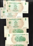 Zimbabwe 5 dollars 2006 F - VF pret pe bucata
