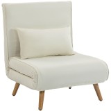 HOMCOM Fotoliu-șezlong convertibil 3 &icirc;n 1 pat/fotoliu 1 loc, spătar 5 poziții, material textil cu pernă, crem | Aosom Romania