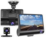 Camera auto DVR tripla, FullHD 1080P, inregistrare fata, interior si spate, display 4&quot;, Night Vision, inregistrare in bucla, unghi 170 grade, senzor m