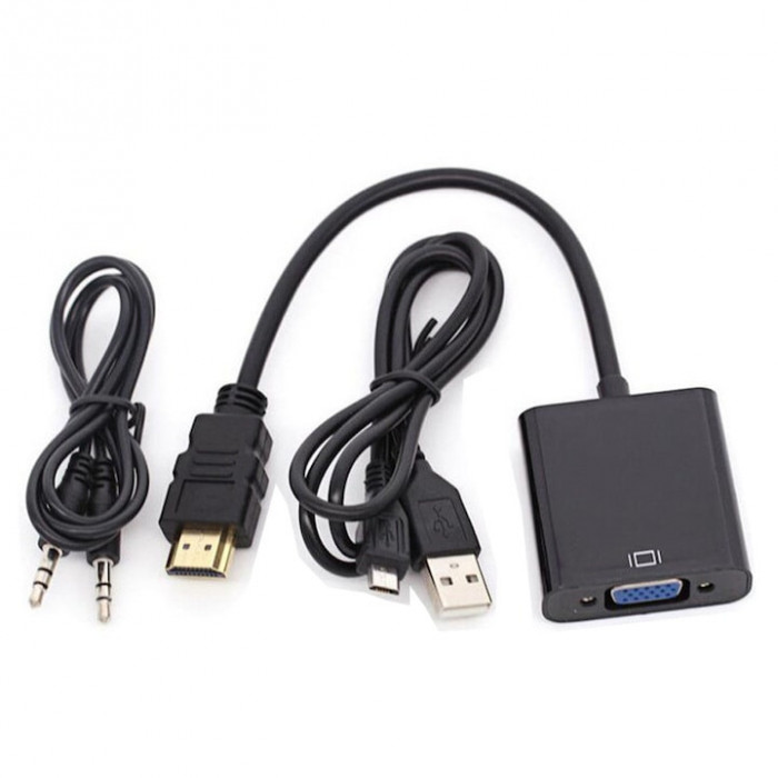 Cablu convertor HDMI (tata) - VGA (mama) cu audio, alimentare micro USB, HOPE R