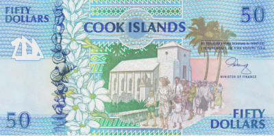 Bancnota Insulele Cook 50 Dolari (1992) - P10 UNC foto