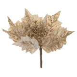 Floare decorativă de Crăciun cu clips, Bej cu Glitter Șampanie, 26 cm, CMCLASS