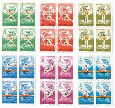 |Romania, LP 1011/1980, J.O. de Vara, Moscova, bloc de 4 timbre, MNH foto
