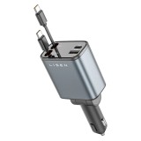 Incarcator Auto Retractabil 4-in-1, LISEN LS101, 69W, cablu USB-C Integrat, dual USB-C + USB-A, incarcare rapida iPhonne, iPad, Macbook, Samsung