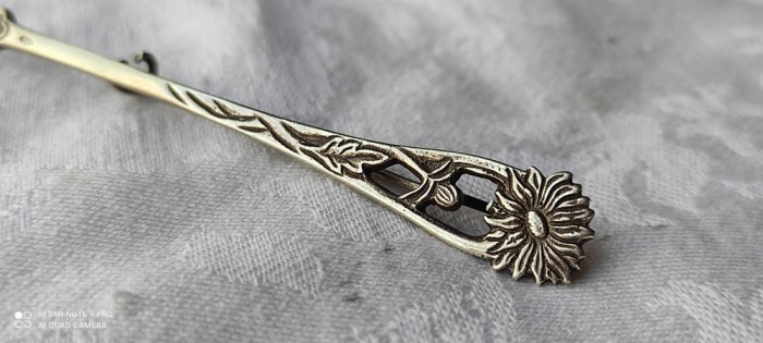 argint BROSA lunga MARGARETA 1900 art nouveau FRANTA gravata manual UNICA de efect