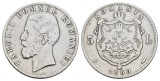 Romania 1880 - 5 lei Carol I domnul Romaniei, Ag, circulat