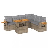 Cumpara ieftin Set canapele gradina cu perne 7 piese bej poliratan/lemn acacia