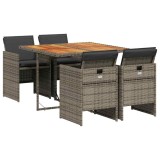 Cumpara ieftin Set mobilier de gradina cu perne, 5 piese, gri, poliratan