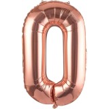 Balon folie metalizata litera o, flippy, 100 cm, umflati cu heliu sau aer, ambalaj individual, pai inclus, rose gold