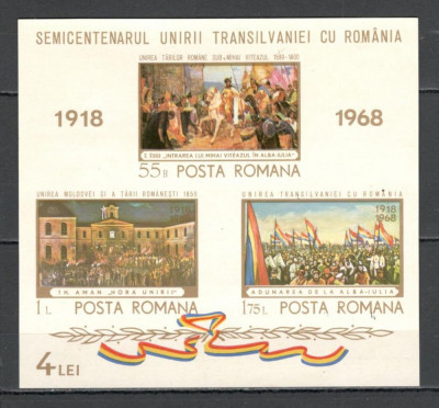 Romania.1968 50 ani Unirea Transilvaniei-Bl. YR.407 foto